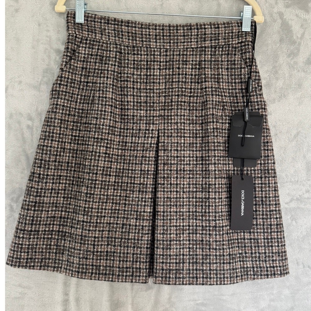NWT Dolce & Gabbana Wool Houndstooth Tweed Mini Skirt IT 44 US 8 10 Leopard